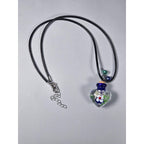 Glass Heart Bottle Pendant Necklace with Floral Design on Black Cord