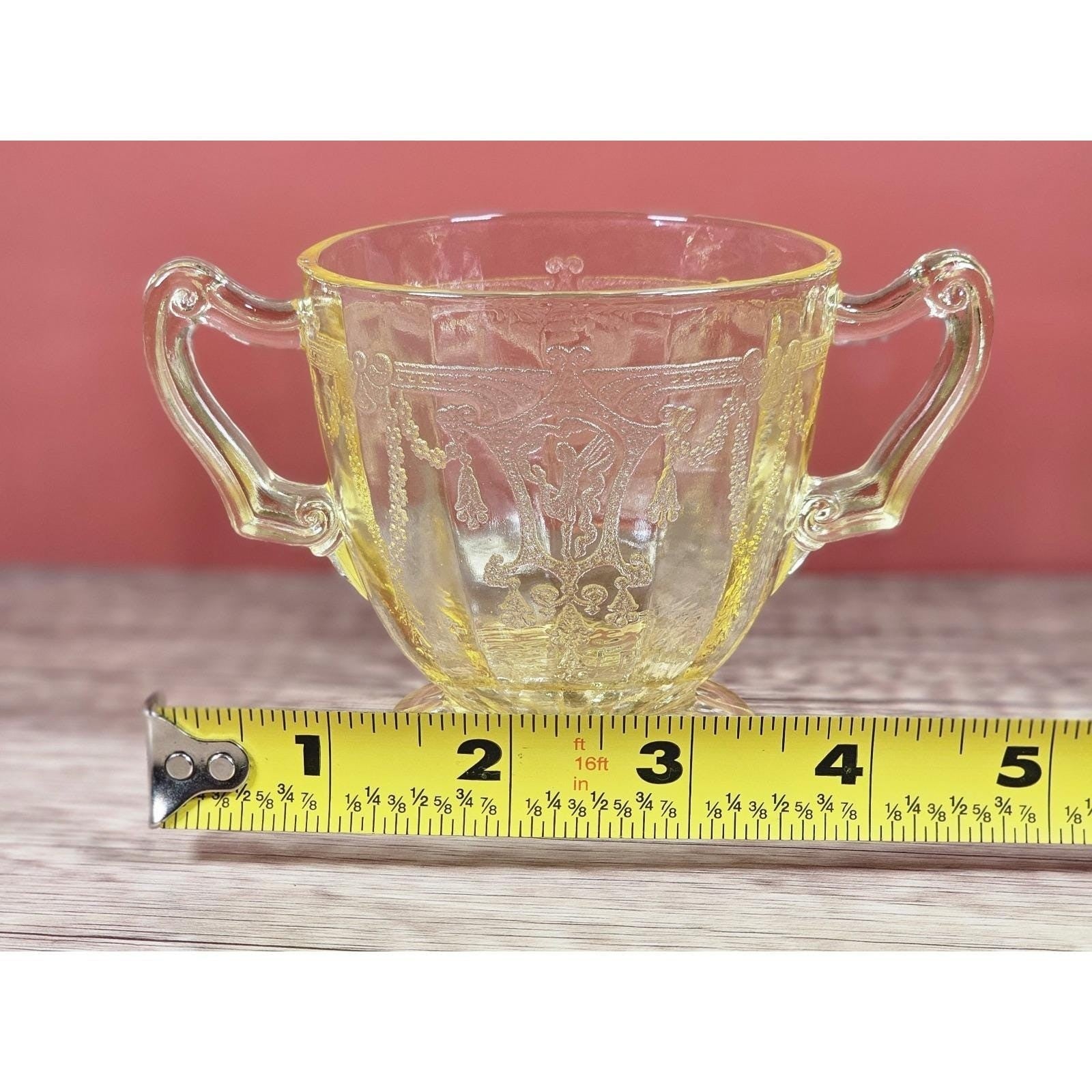 Vintage Anchor Hocking Cameo Ballerina Yellow Glass Creamer & Sugar Set