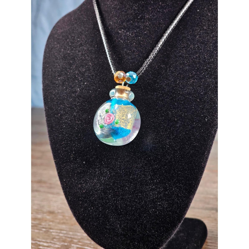 Glass Vial Pendant Necklace with Cork Stopper on Black Cord