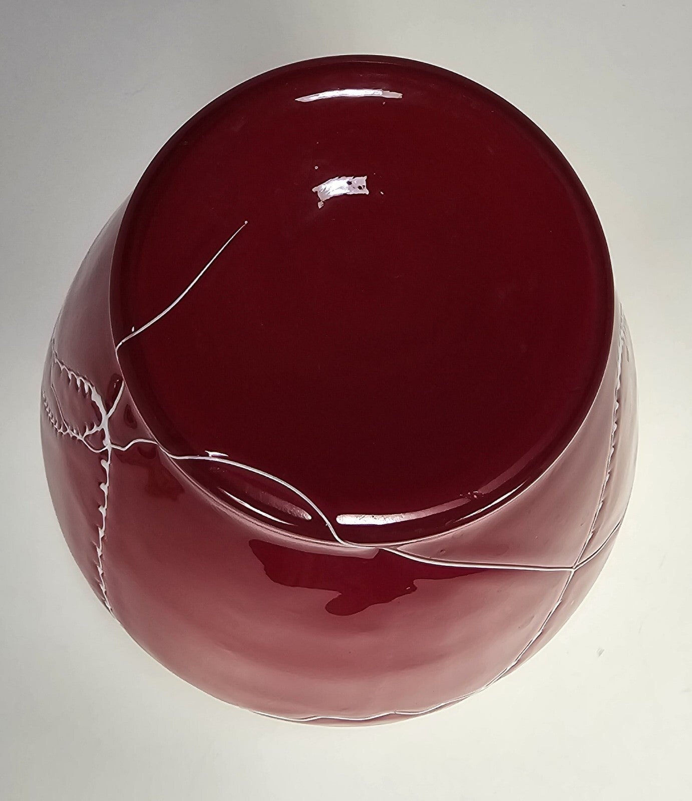 Red Flower Vase W/ White Squiggly Lines