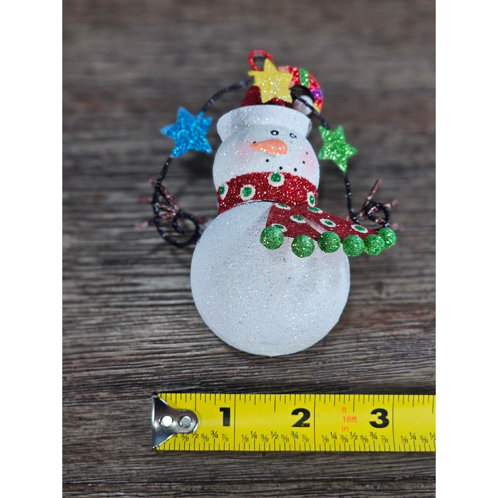 Vintage Glitter Snowman Christmas Ornament with Colorful Star Garland