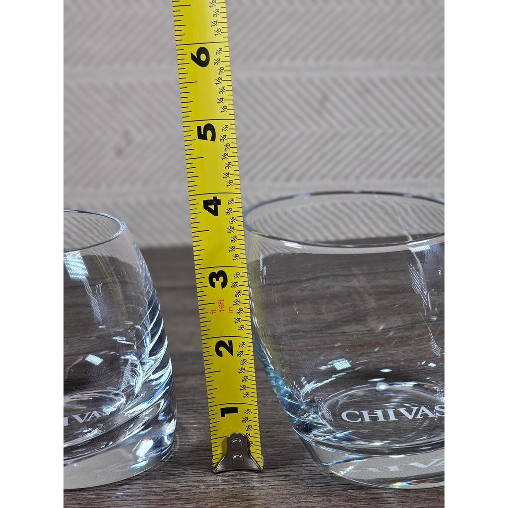 Set of 2 Chivas Etched Rocks Glasses 3.5 x 3 Inch Whisky Tumblers