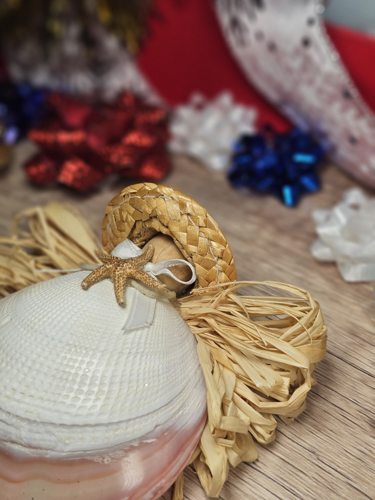 3x4 Sea Shell Angel Ornament with Starfish ~ Coastal Beach Christmas Decor