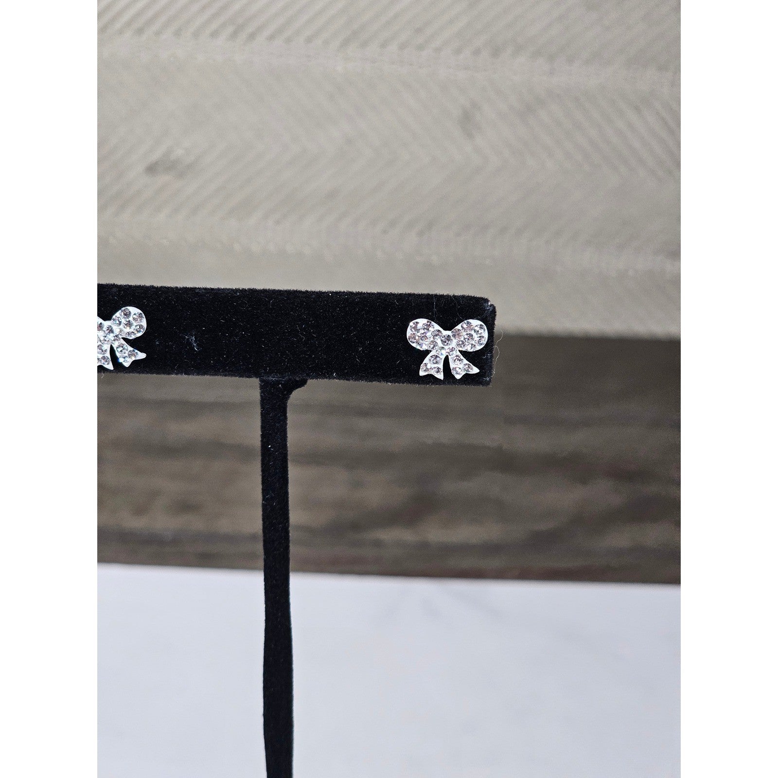 Vintage Rhinestone Bow Stud Earrings Silver Tone