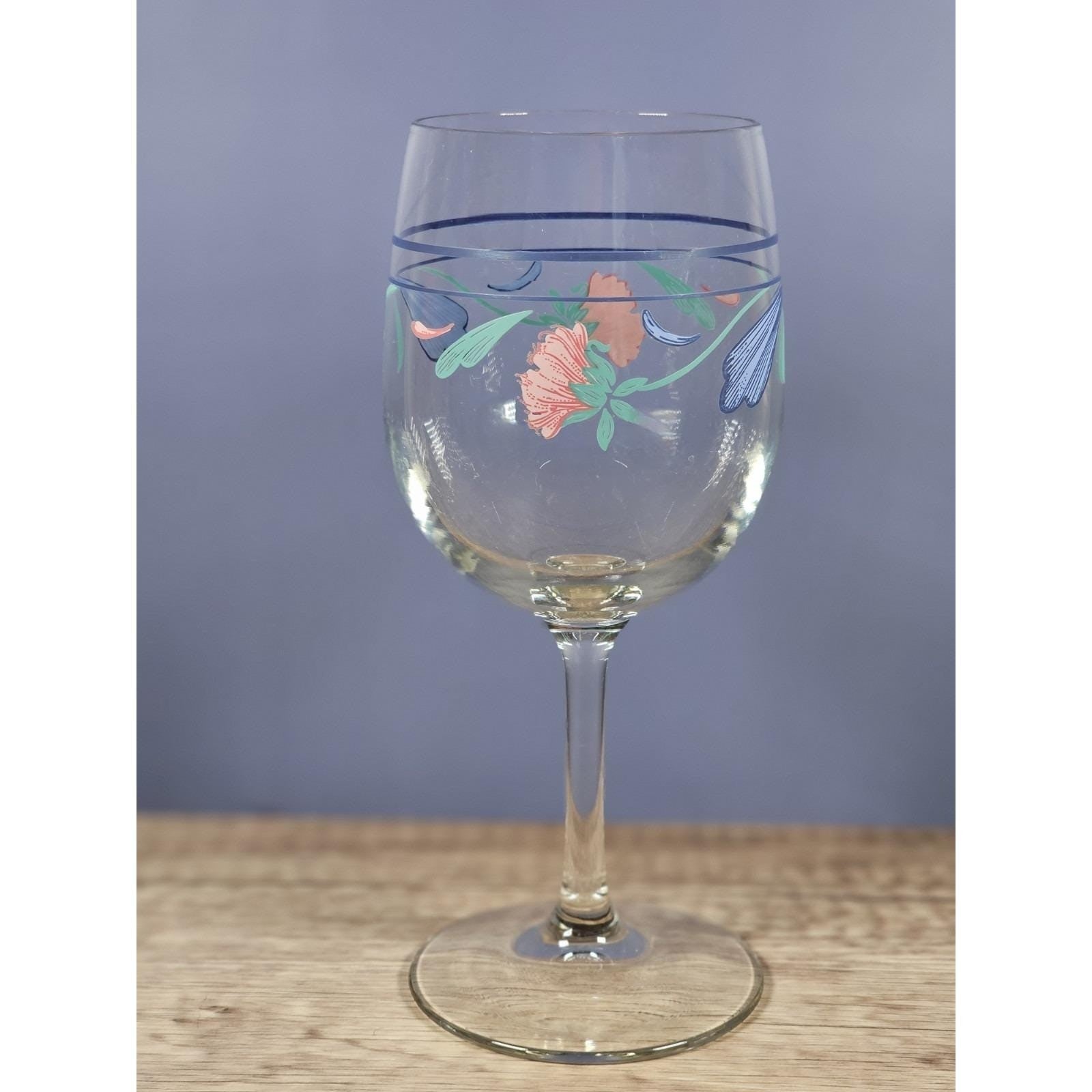 Lenox Floral Wine Goblet Poppy Blue Glass 10 oz Stemware