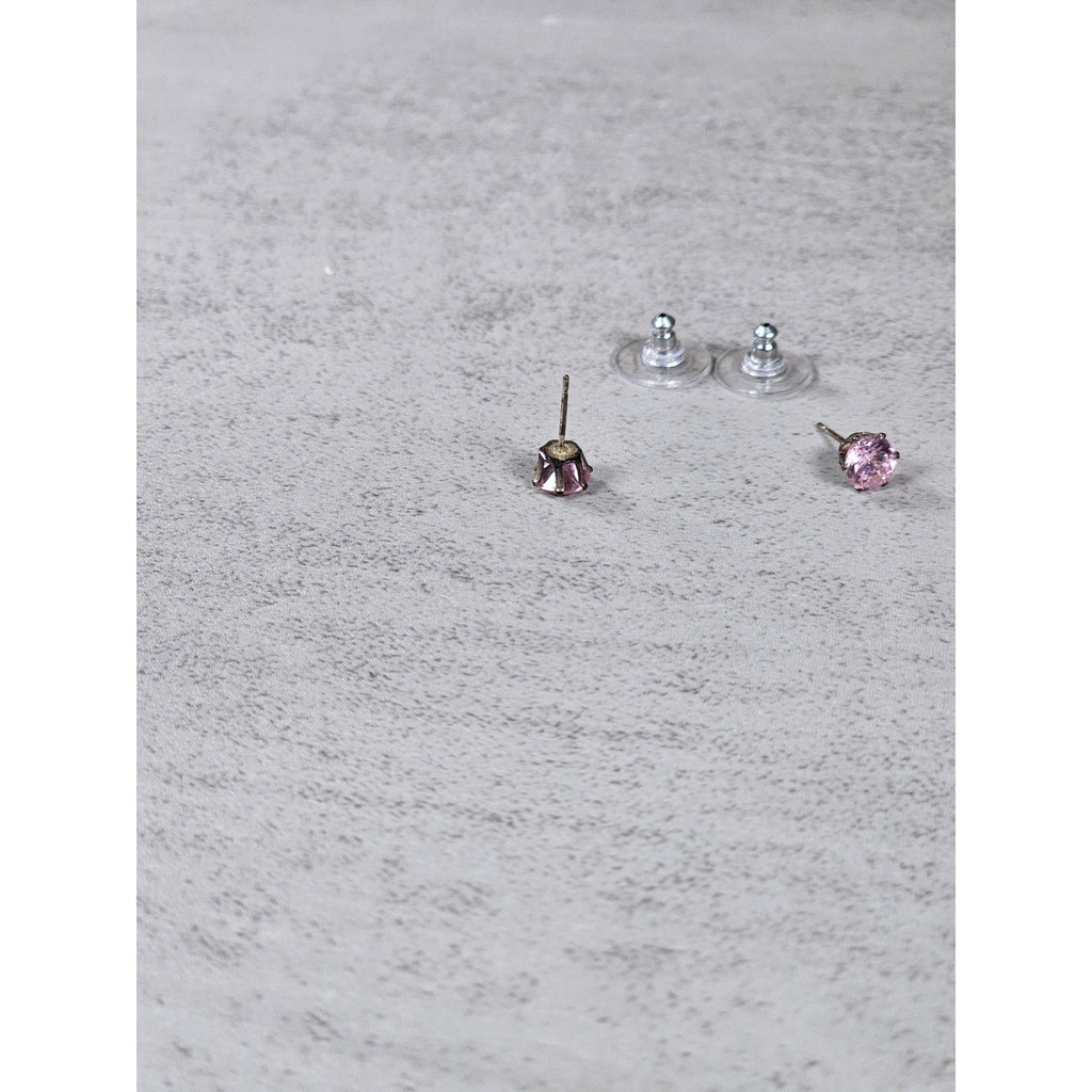 Vintage Pink Rhinestone Stud Earrings Round Faceted Post Earrings