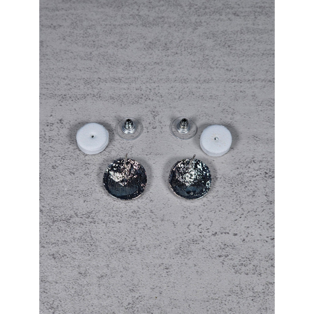 Vintage Silver Tone Textured Stud Earrings | Classic Round Statement Studs