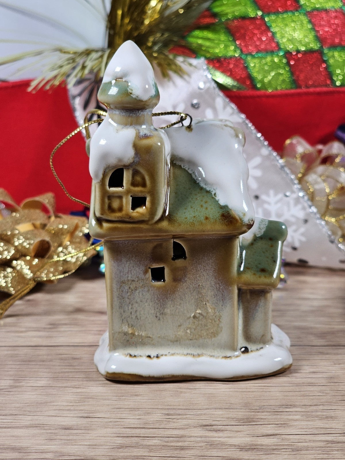 Vintage Light Topper Snow Covered Church Christmas Holiday Ornament