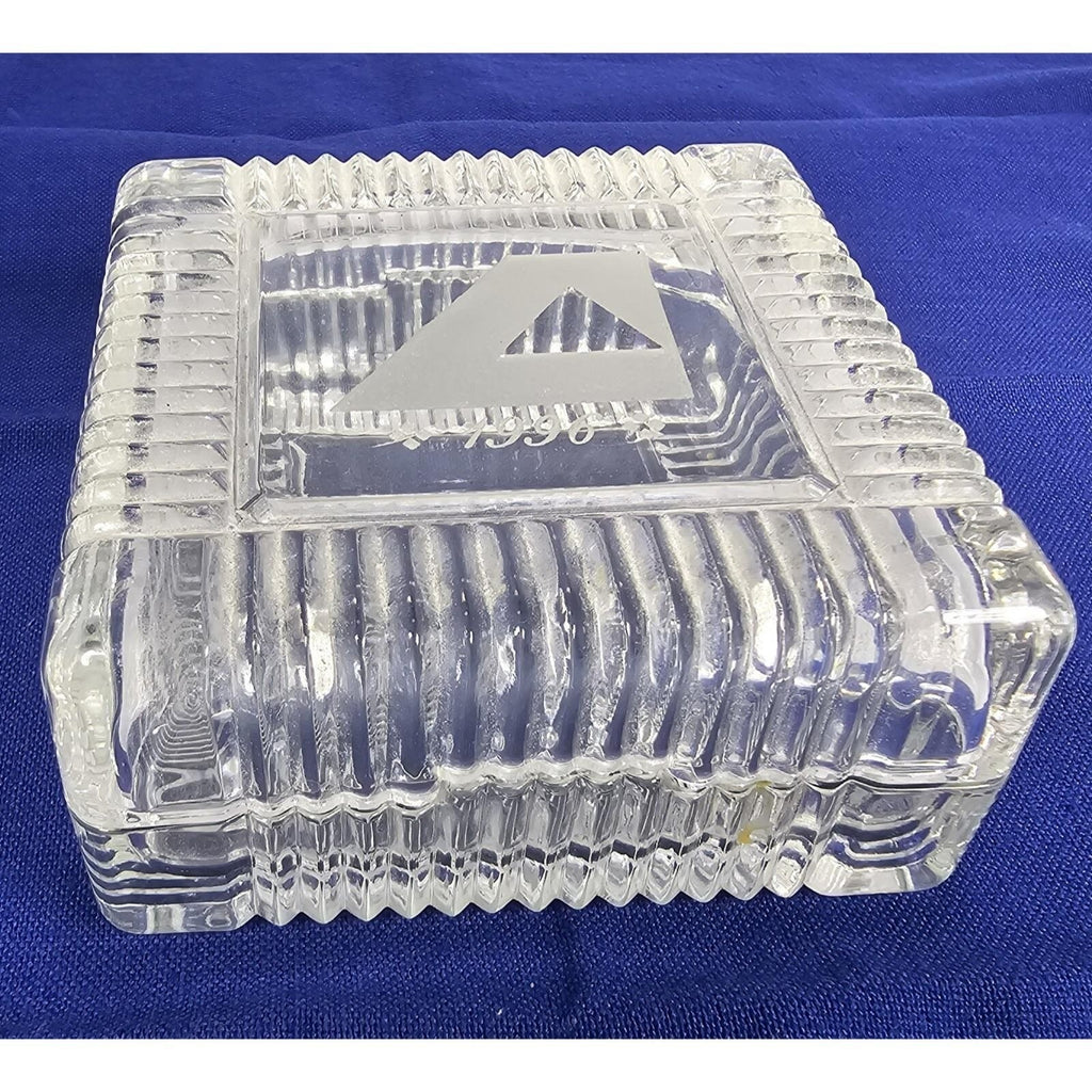 Vintage Crystal Trinket Box 1996 Small Square Jewelry Keepsake Box