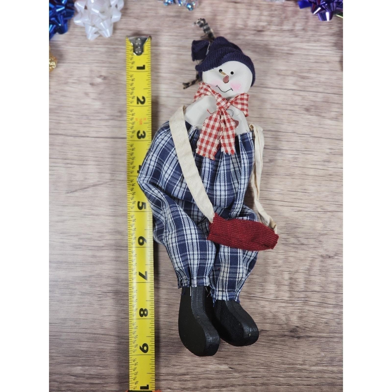 Snowman Figurine Vintage 1980s Fabric Wood Christmas Decor
