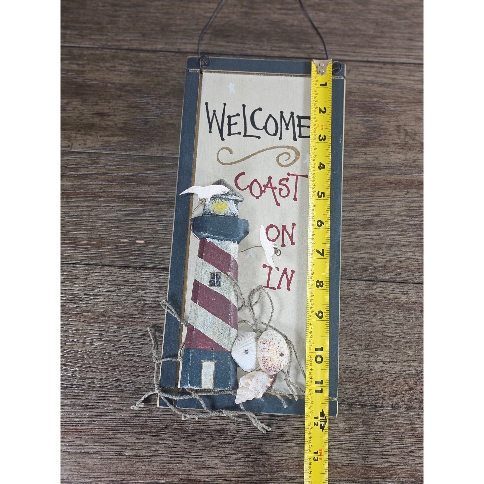 Vintage Coastal Welcome Sign Lighthouse Wall Decor Nautical Beach Cottage