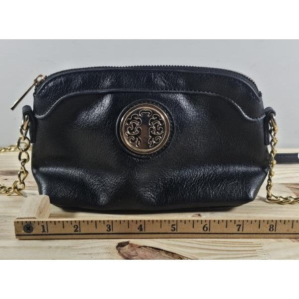 Black Leather Purse Gold Chain Strap Vintage Crossbody Bag
