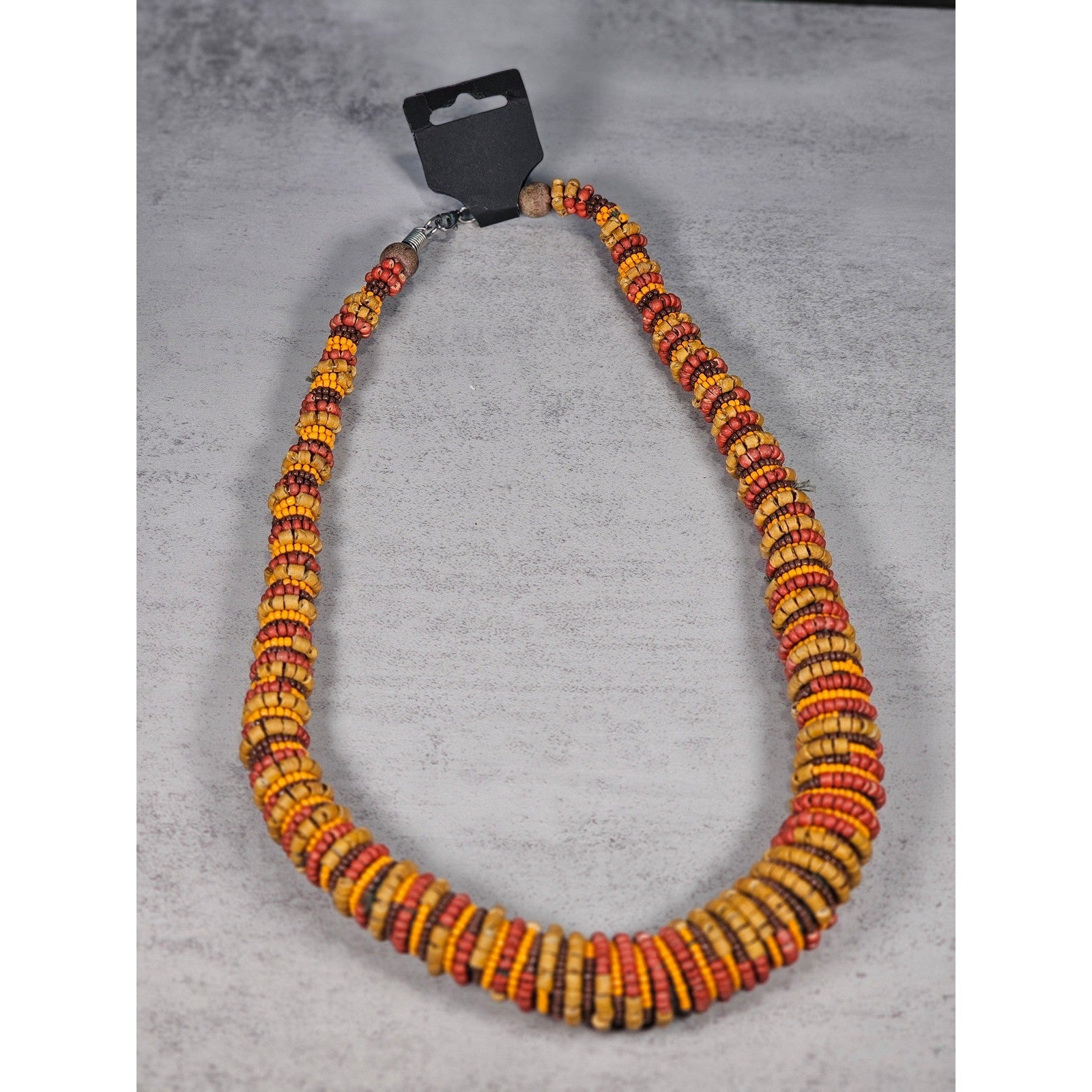 Vintage Handmade Multicolor Beaded Necklace | Earth Tone Statement Jewelry