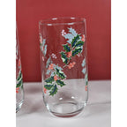 Vintage Holly Glass Tumblers Set of 2 Indiana Glass Holiday Drinkware