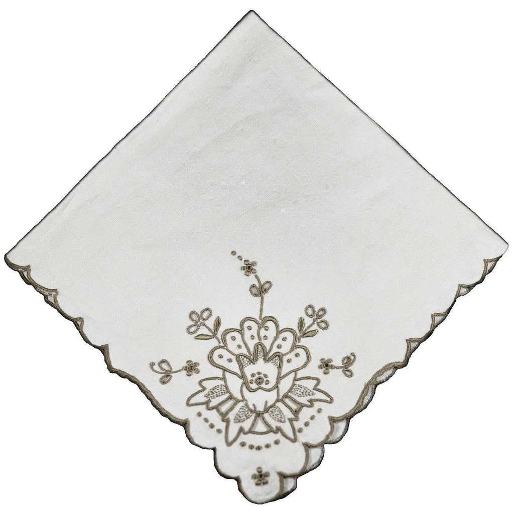 Vintage 1940s Linen Napkin Floral Cutwork Embroidery 16" Square