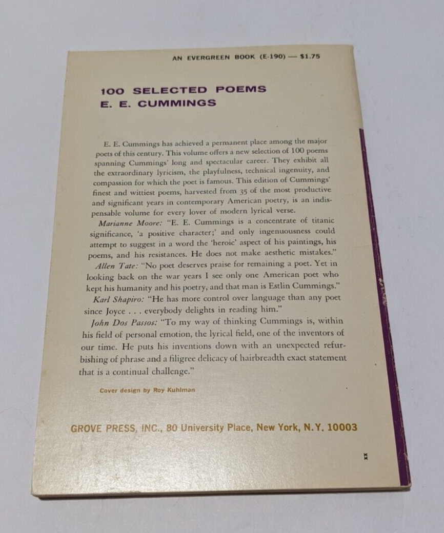 100 Selected Poems by E.E. Cummings – Vintage 1959 Evergreen Edition – Poetry