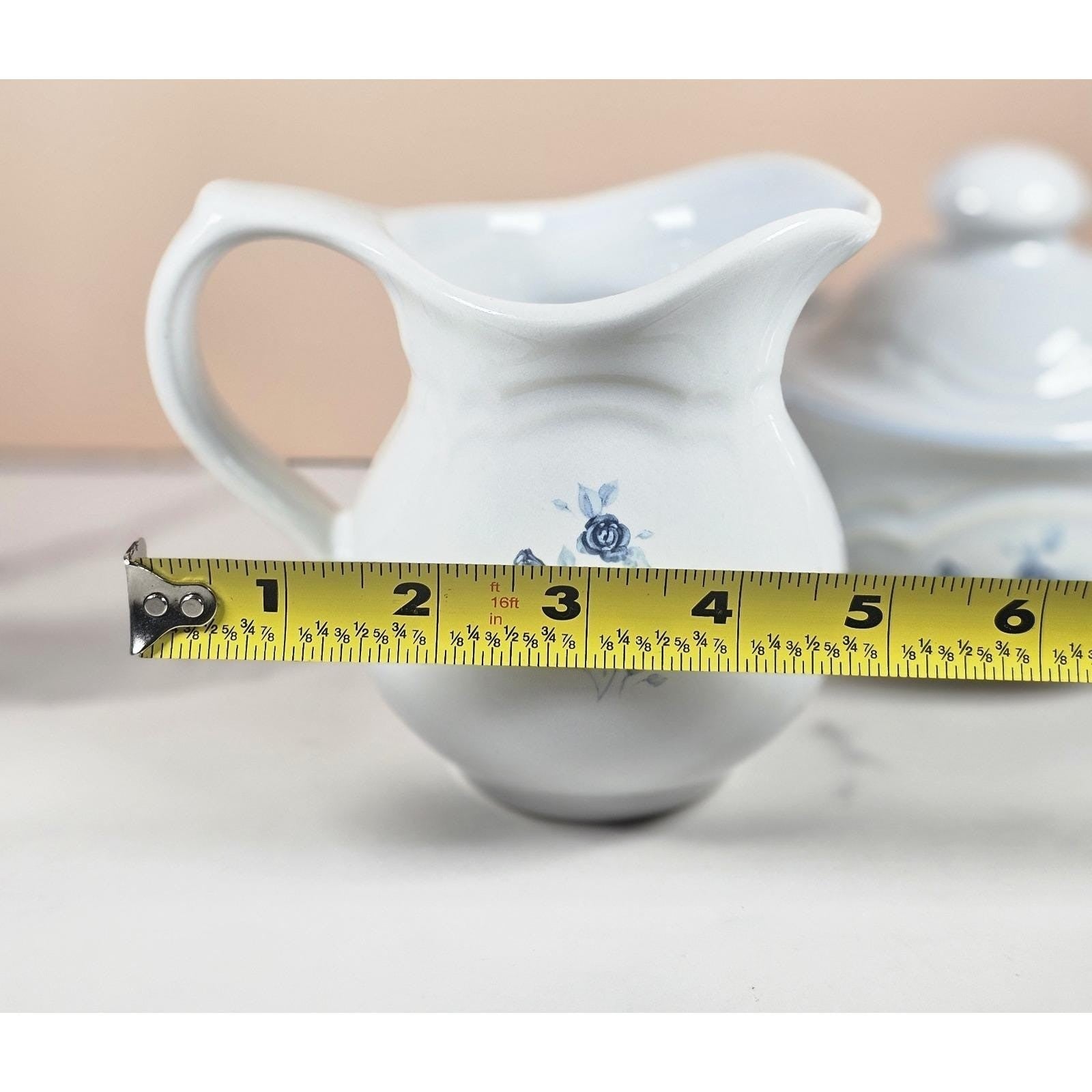 Vintage Pfaltzgraff Blue Rose Creamer and Sugar Bowl Stoneware Set