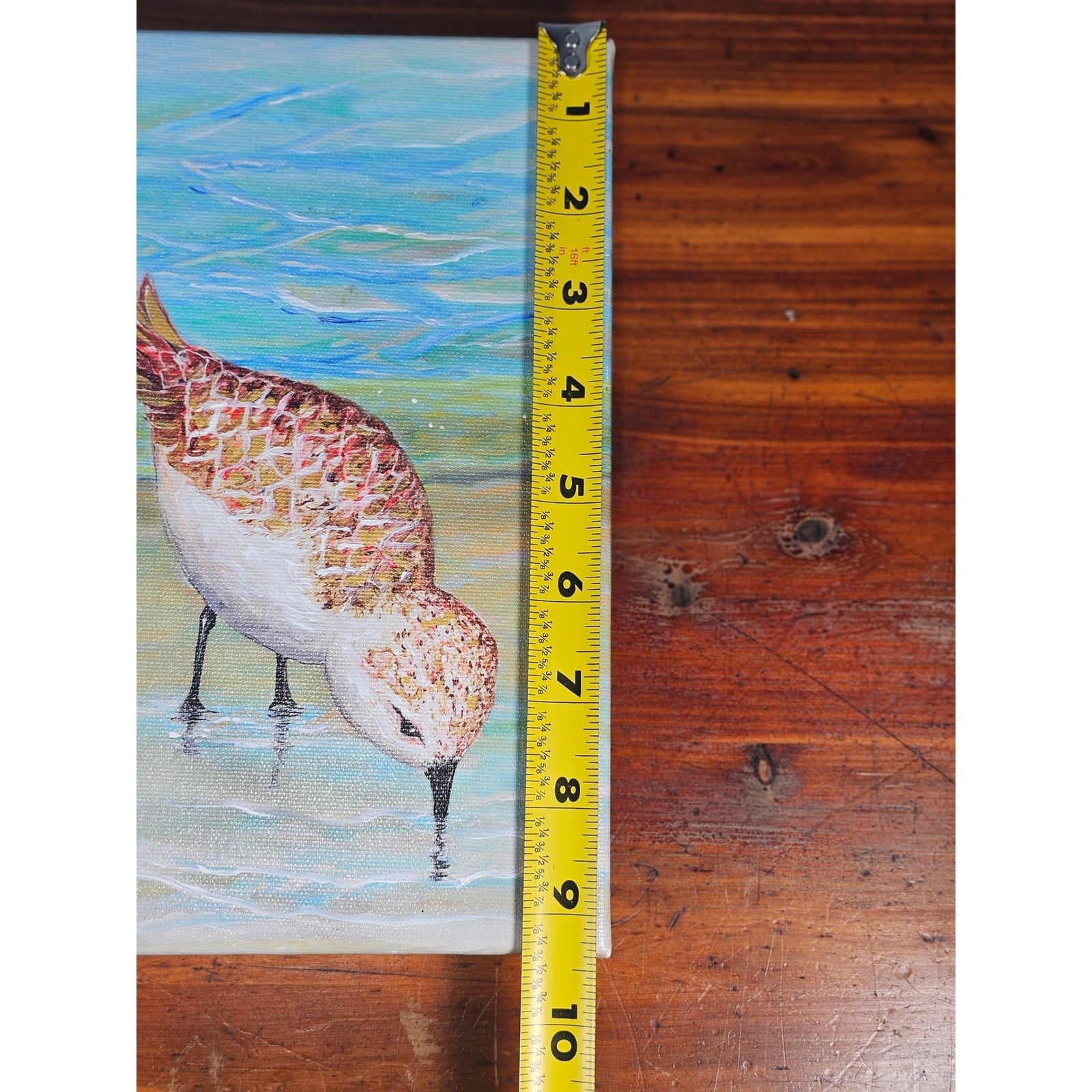 Original Coastal Sandpiper Acrylic Painting on Canvas Signed OOAK Wall Art