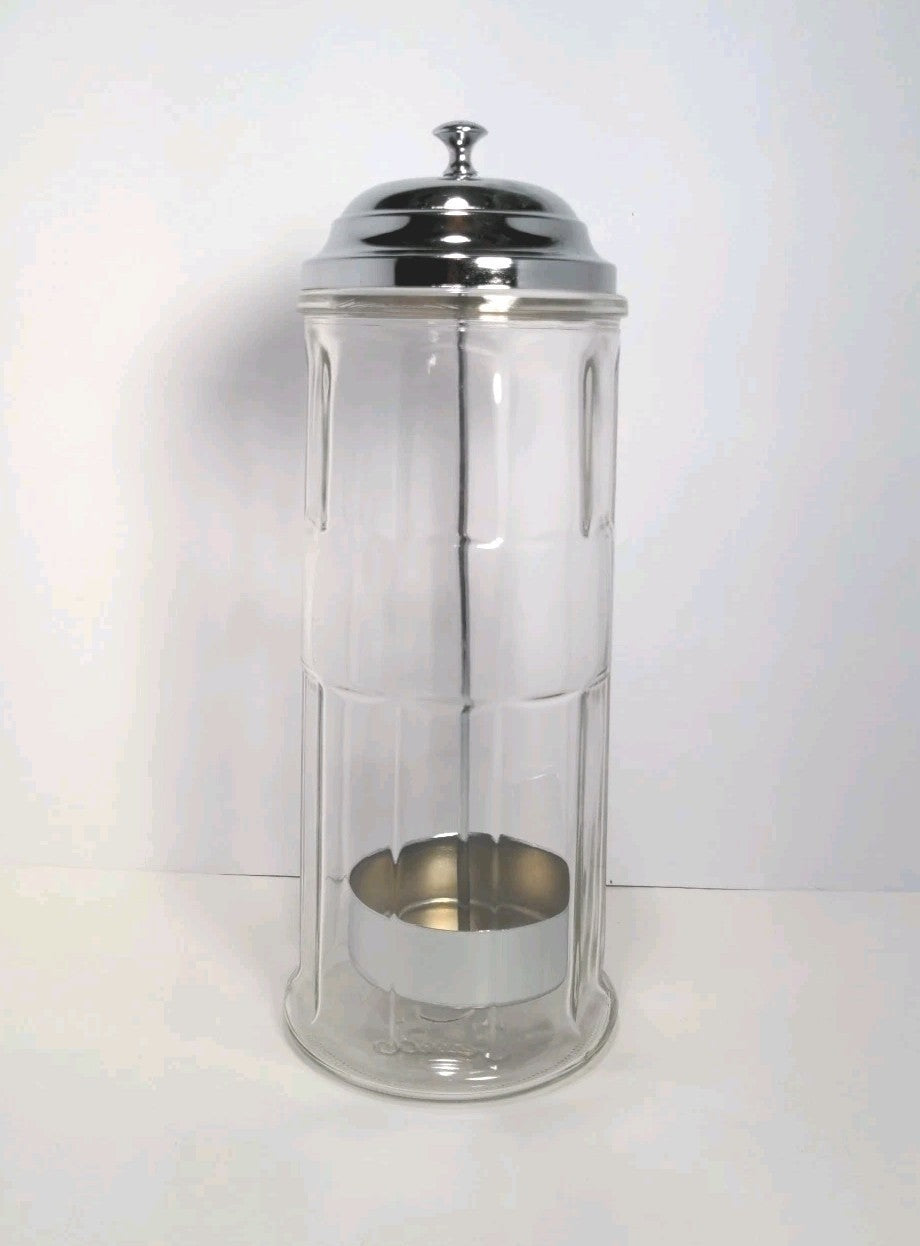 Glass Straw Holder With Chrome Plated Lid Barber Comb Holder Jar