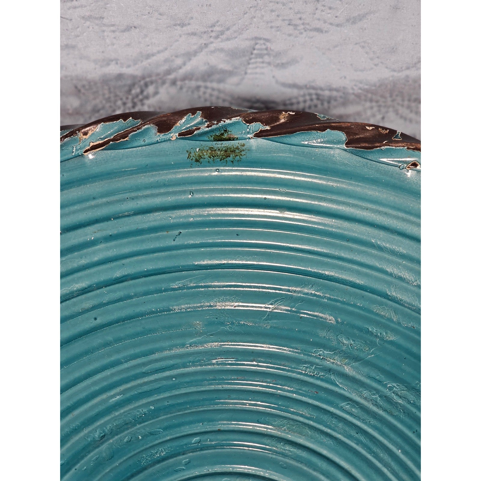 Vintage Teal Metal Tray with Handles | Distressed Round Serving Tray 16"