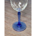 Vintage Blue Stem Wine Glass Clear Etched Bowl 8 Inch Goblet