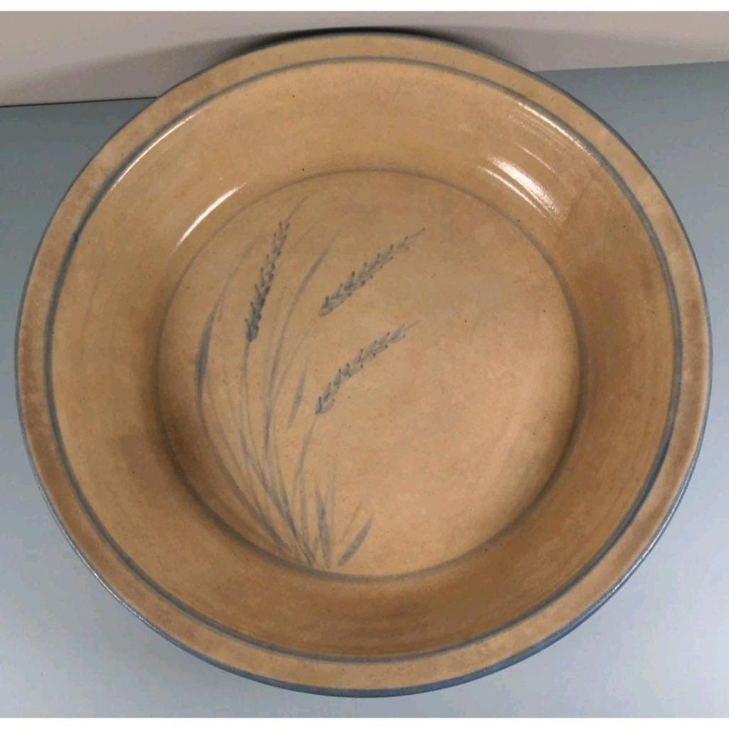 Handcrafted Sea Oats Ceramic Serving Bowl Blue Wheat 11.5"