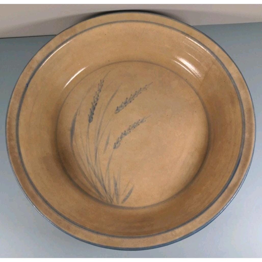 Handcrafted Sea Oats Ceramic Serving Bowl Blue Wheat 11.5"