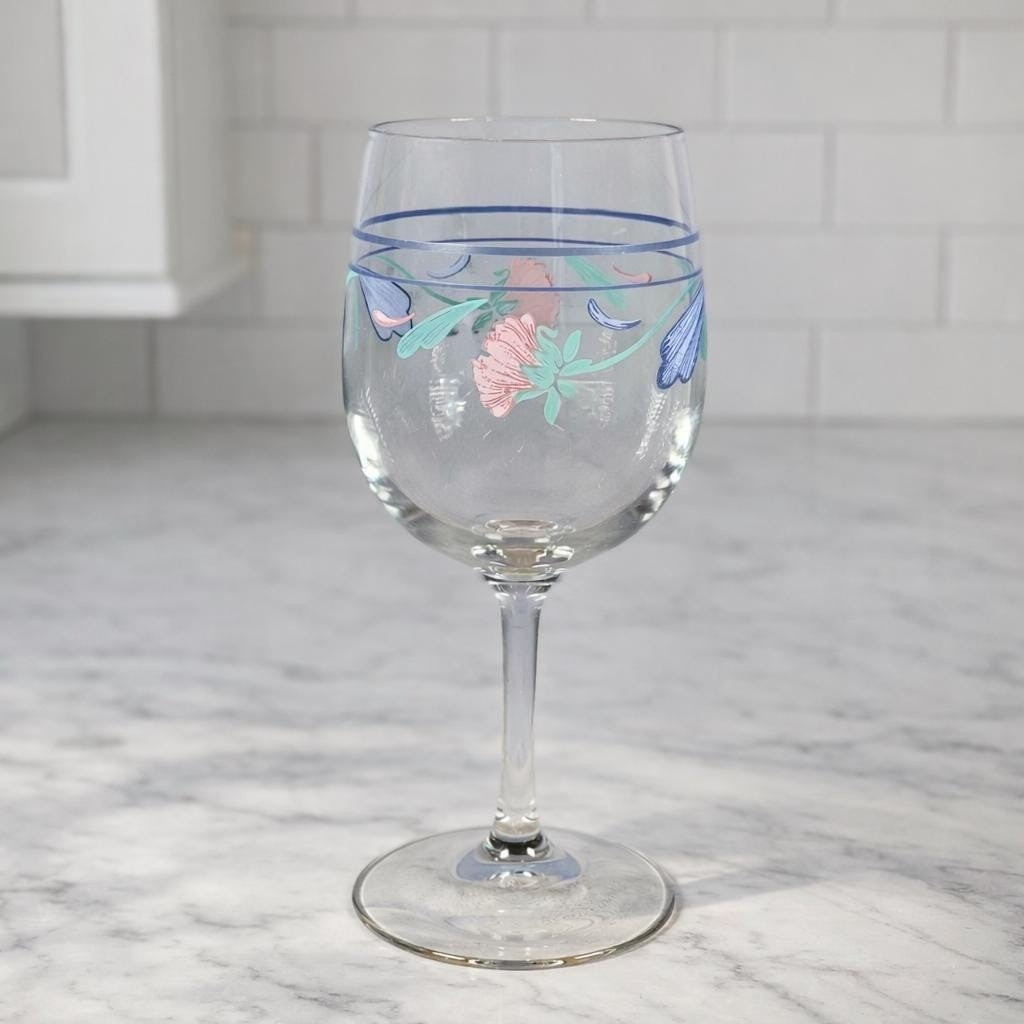 Lenox Floral Wine Goblet Poppy Blue Glass 10 oz Stemware