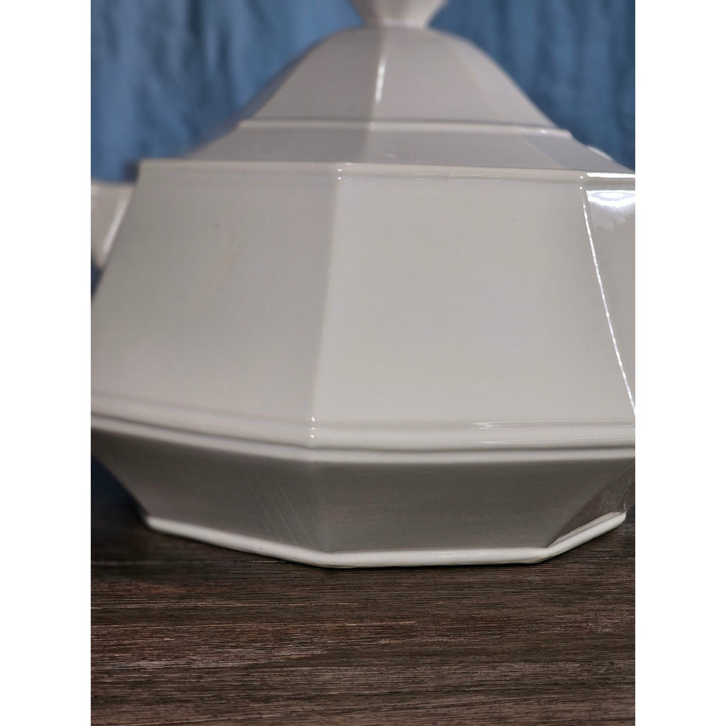 Vintage White Soup Tureen with Lid and Ladle | Octagonal Serving Dish