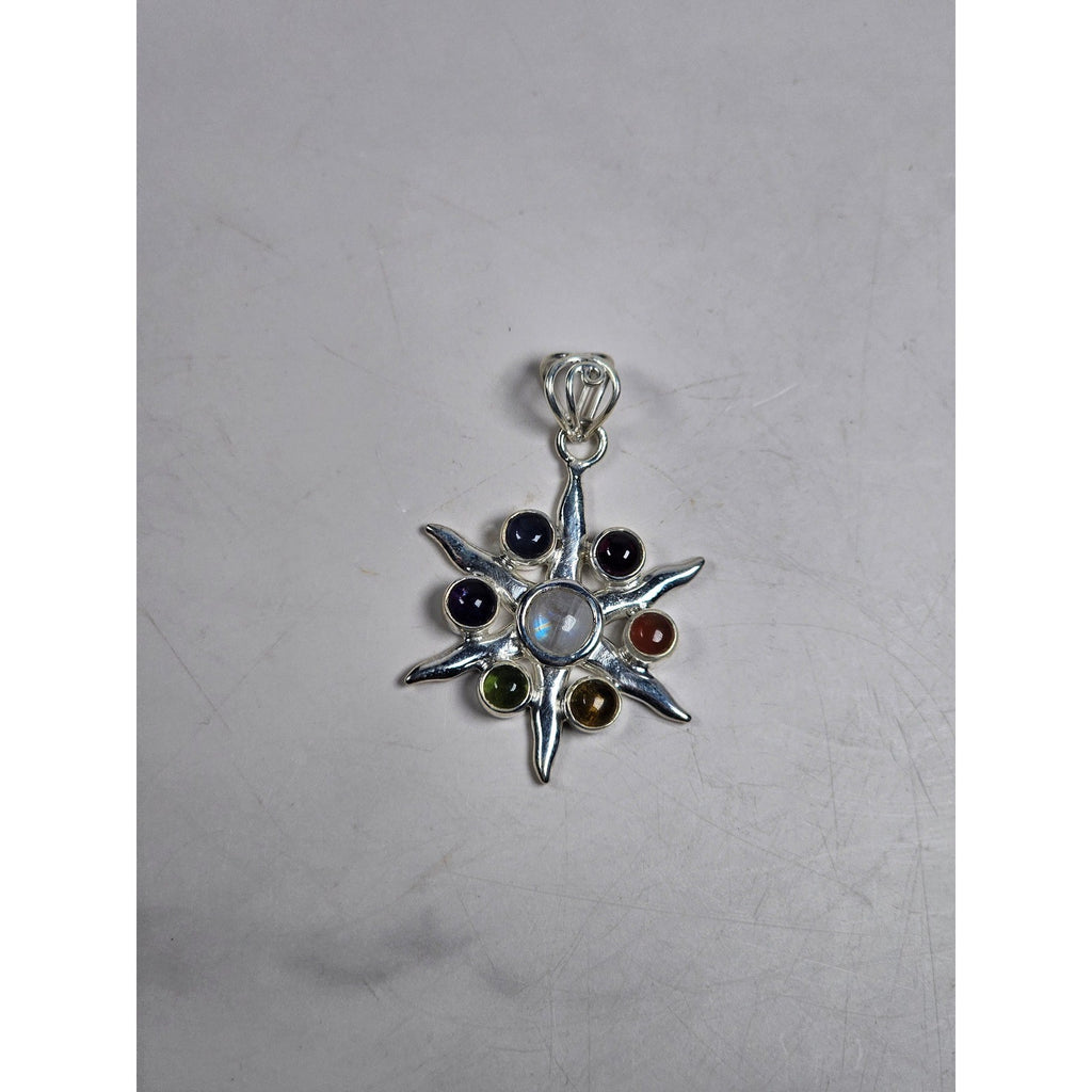 Vintage Sterling Silver Multistone Starburst Pendant .925 No Chain