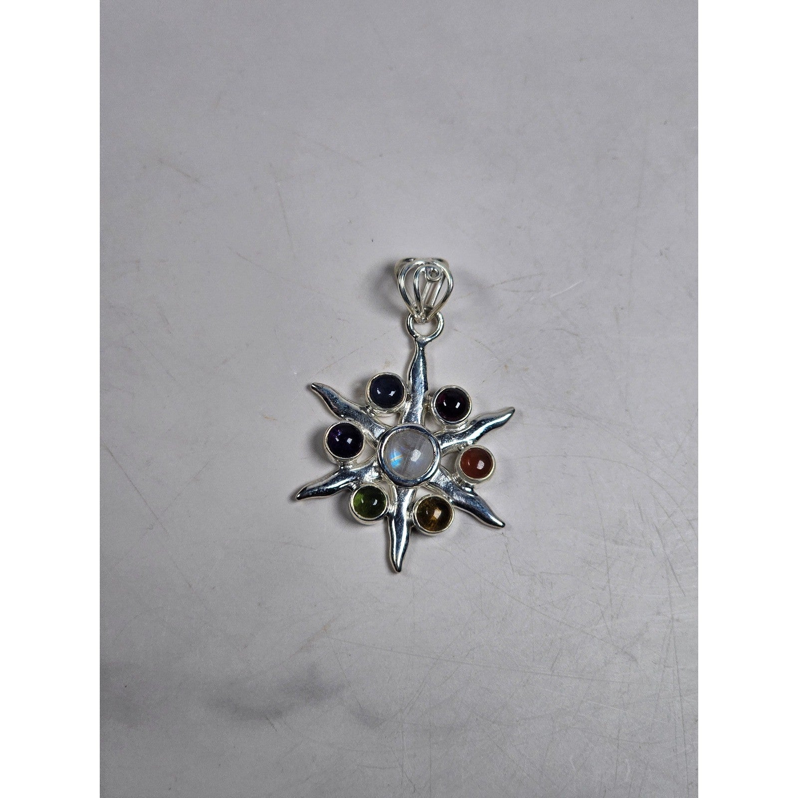 Vintage Sterling Silver Multistone Starburst Pendant .925 No Chain