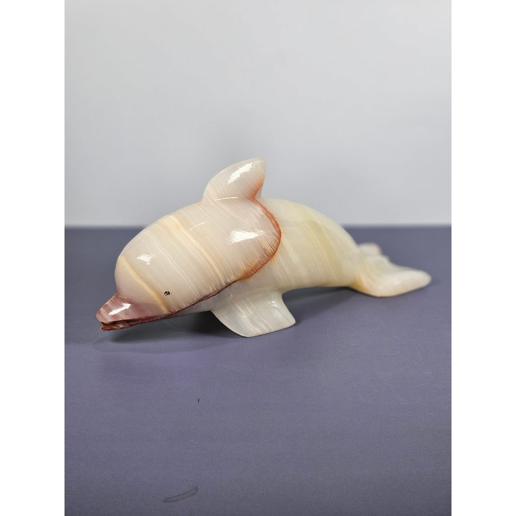 Hand Carved Onyx Dolphin Figurine Natural Stone Dolphin Statue Ocean Decor