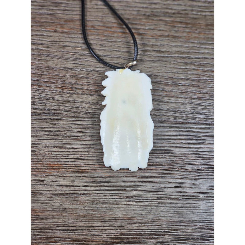 Vintage Carved Woman Horse Pendant Necklace Purple Stone