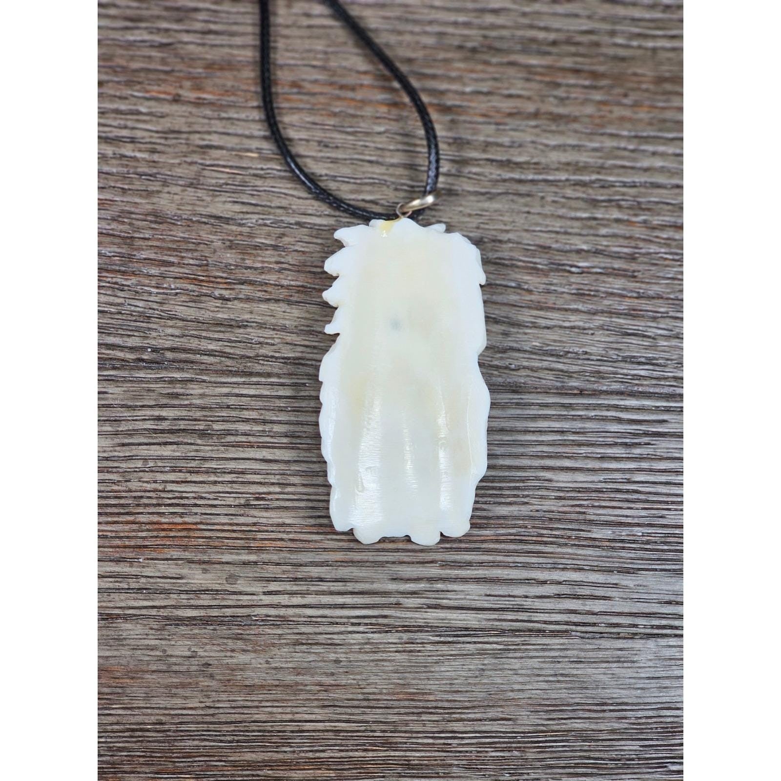 Vintage Carved Woman Horse Pendant Necklace Purple Stone