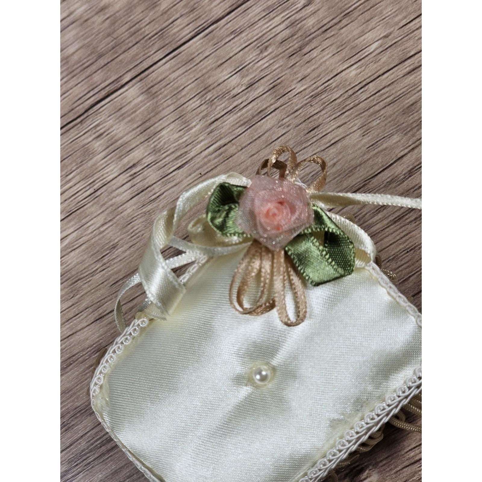 Vintage Miniature Satin Stool Ornament White Pearl Trim Dollhouse