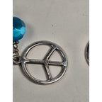 Vintage Sterling Silver Peace Sign Dangle Earrings Blue Bead .925