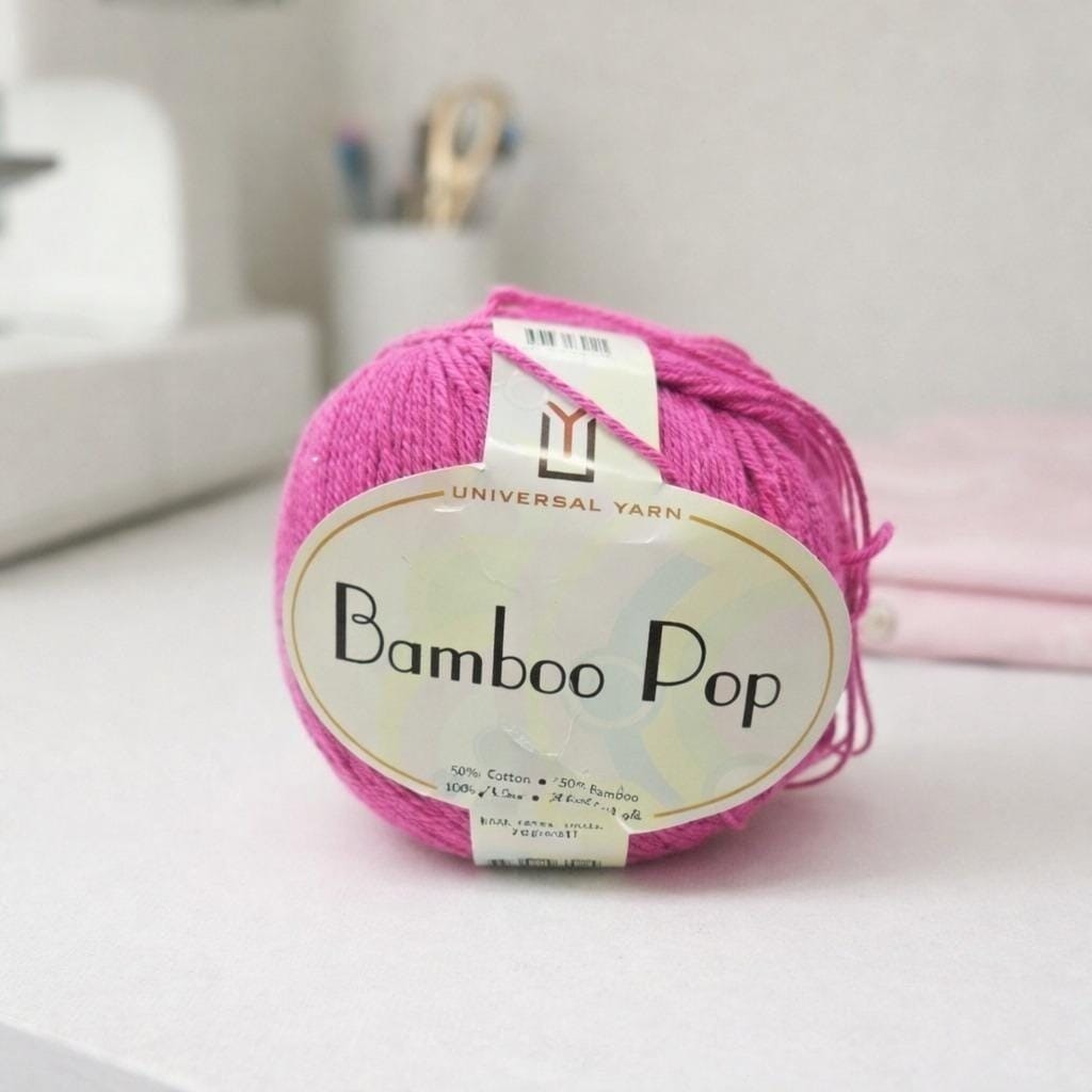 Universal Bamboo Pop Yarn Pink Cotton Blend 100g Skein