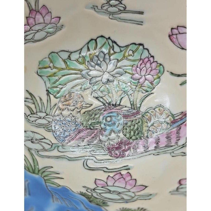Antique Chinese Famille Rose Bowl Tongzhi Mark Lotus Mandarin Ducks