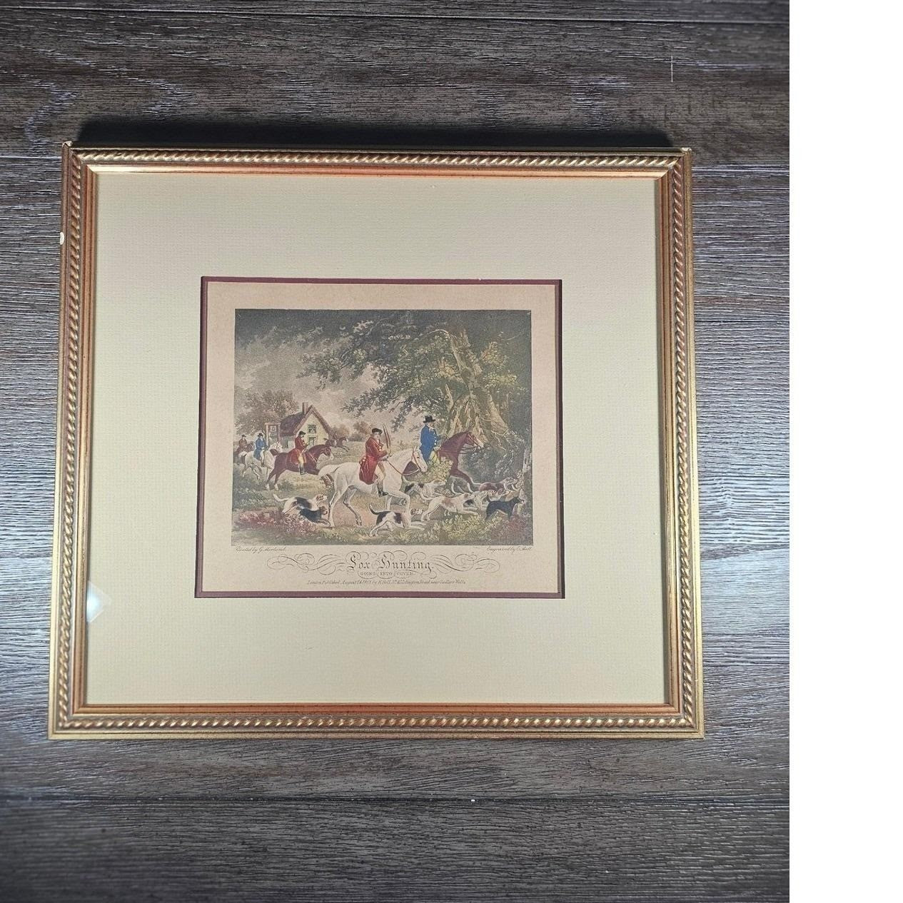 Antique Fox Hunting Print After George Morland Framed Equestrian Art