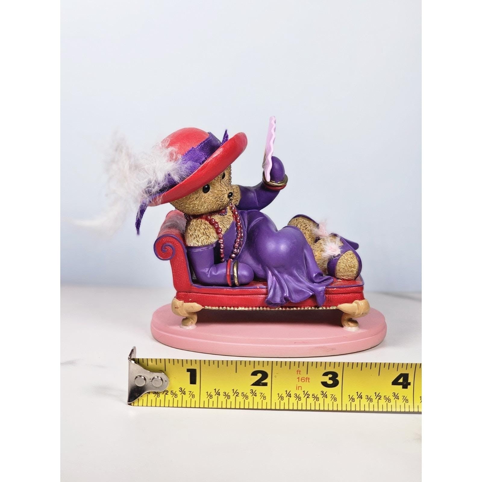 Hamilton Collection Happy Hatters Bear Figurine on Chaise Lounge 4"