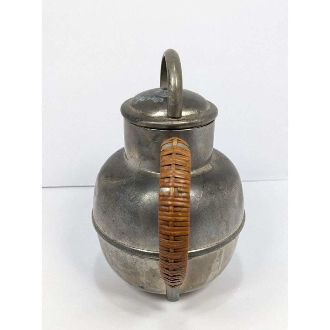 Rogers Pewter Coffee Pot Rattan Handle Mid Century Solid Pewter
