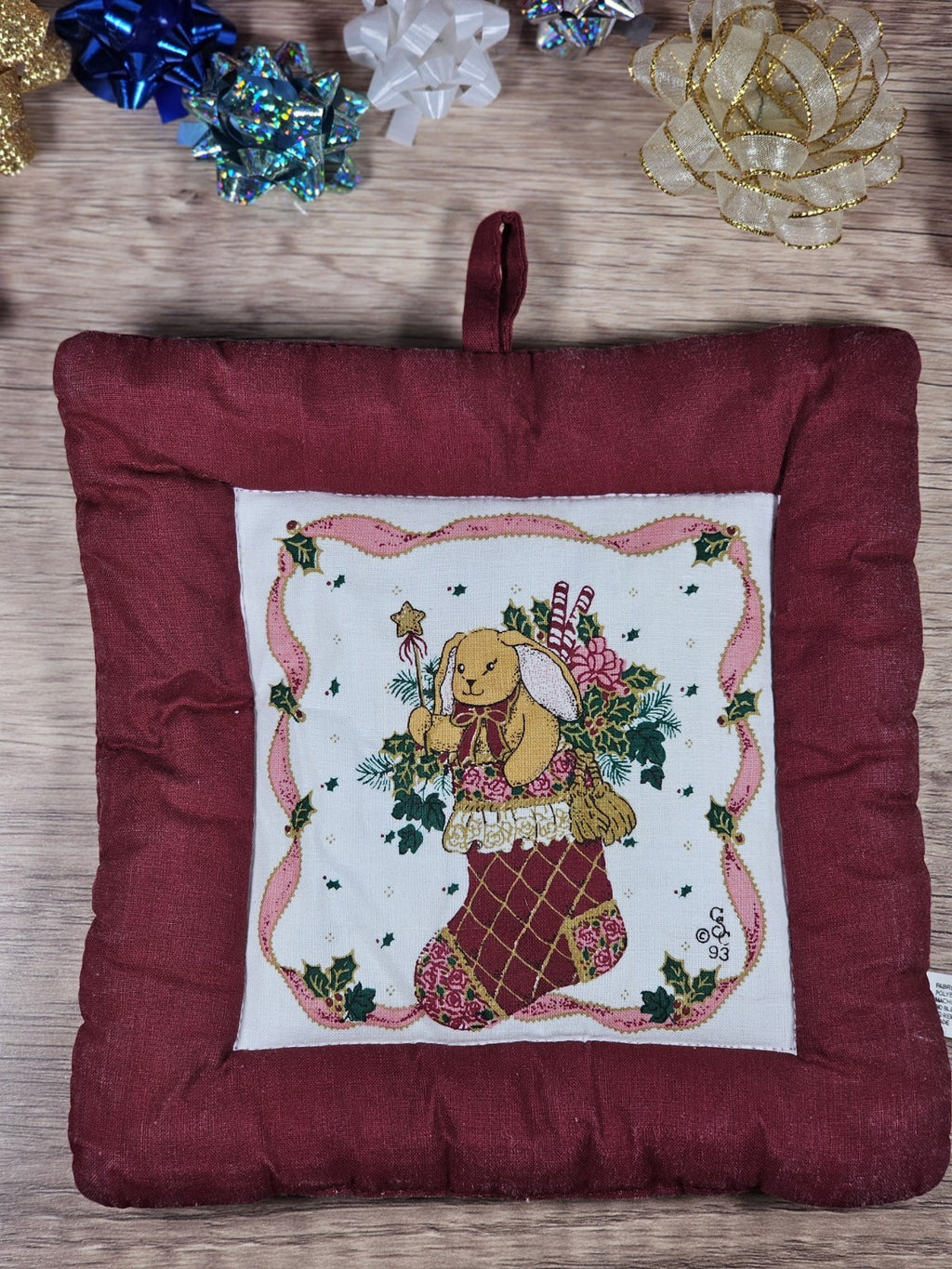 Handmade Quilted Bear Stocking Hanging Christmas Ornament