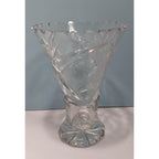 Vintage Cut Crystal Trumpet Vase Starburst Pedestal Vase 7.5 Inch