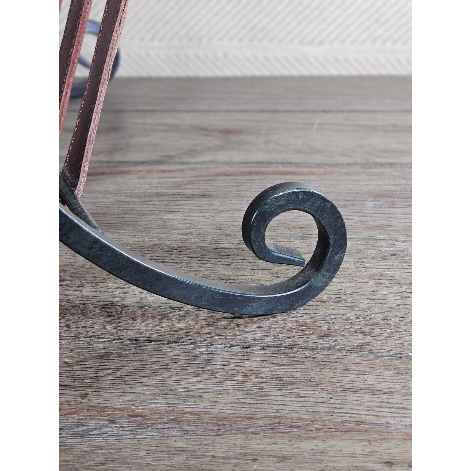 Vintage Iron & Leather Magazine Rack 16" Tall Rustic Book Holder