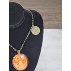 Vintage Gemini Snake Pendant Necklace Orange Zodiac Charm