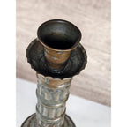 Antique Tinned Copper Candlestick Holder 12" Embossed Design