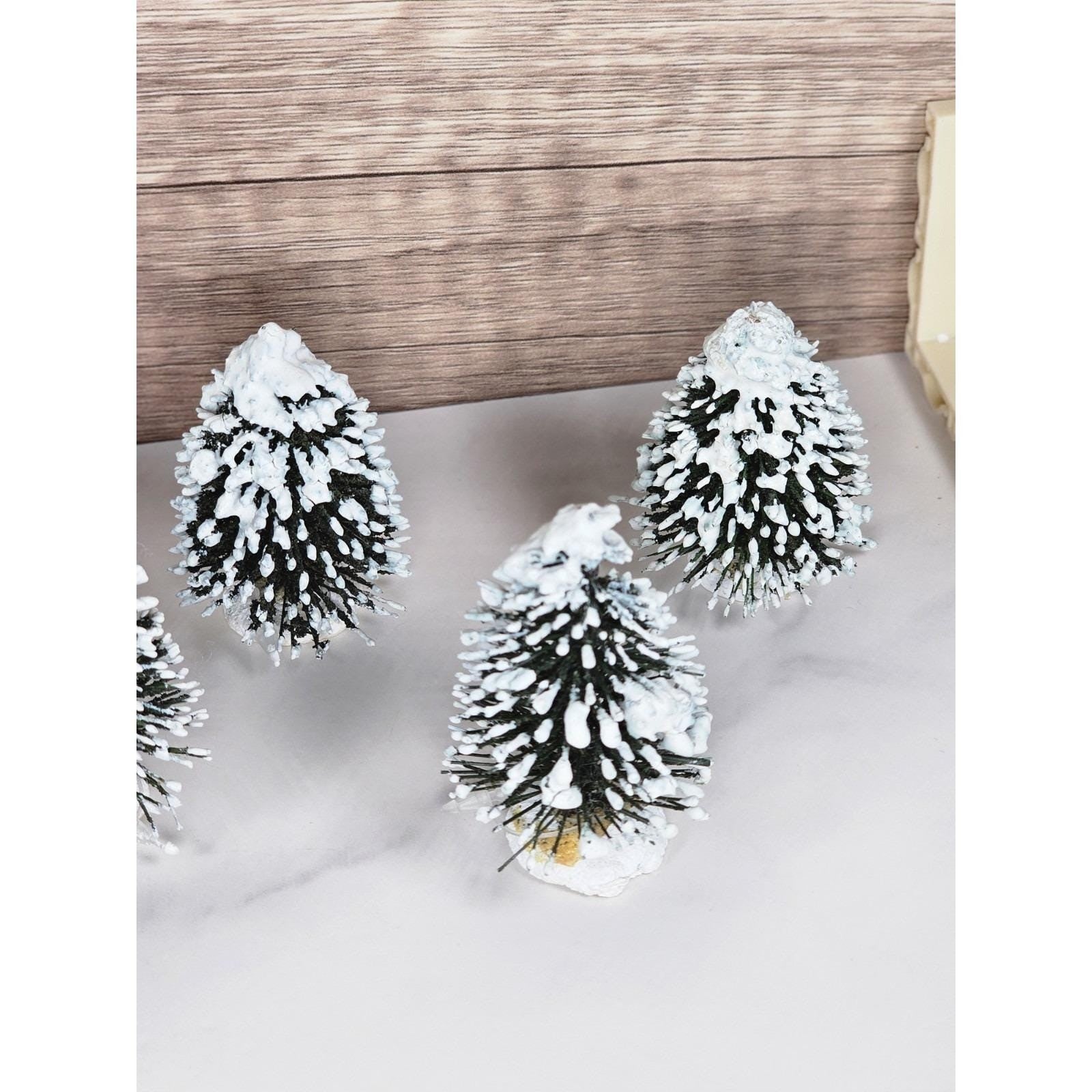 Mini Snow Covered Christmas Village Trees Set of 8 Winter Holiday Decor