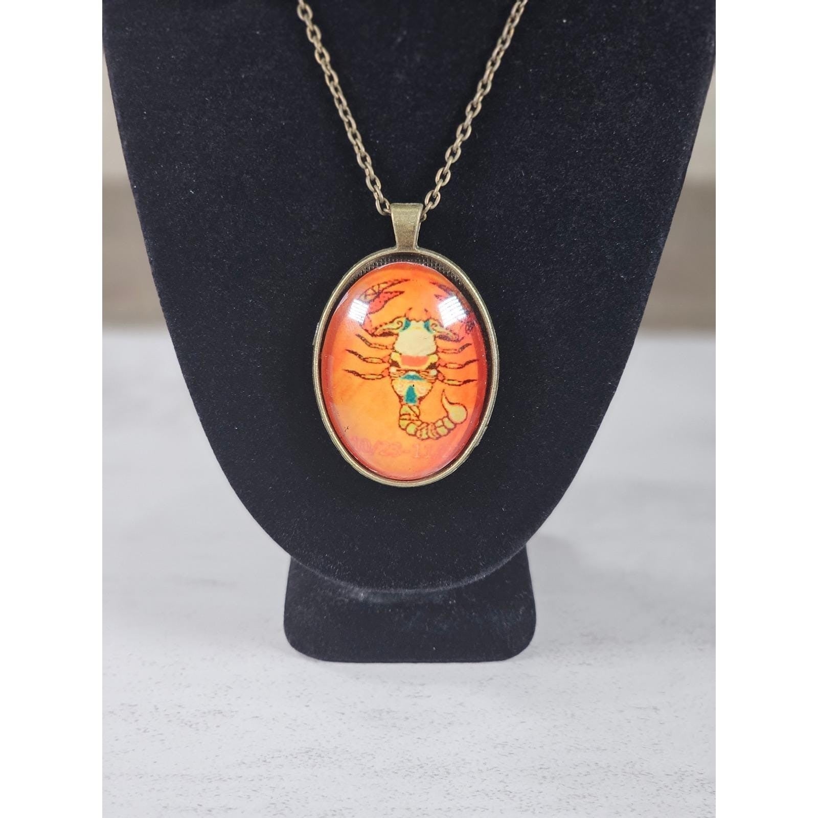 Vintage Scorpio Pendant Necklace Zodiac Cameo Oval Cabochon