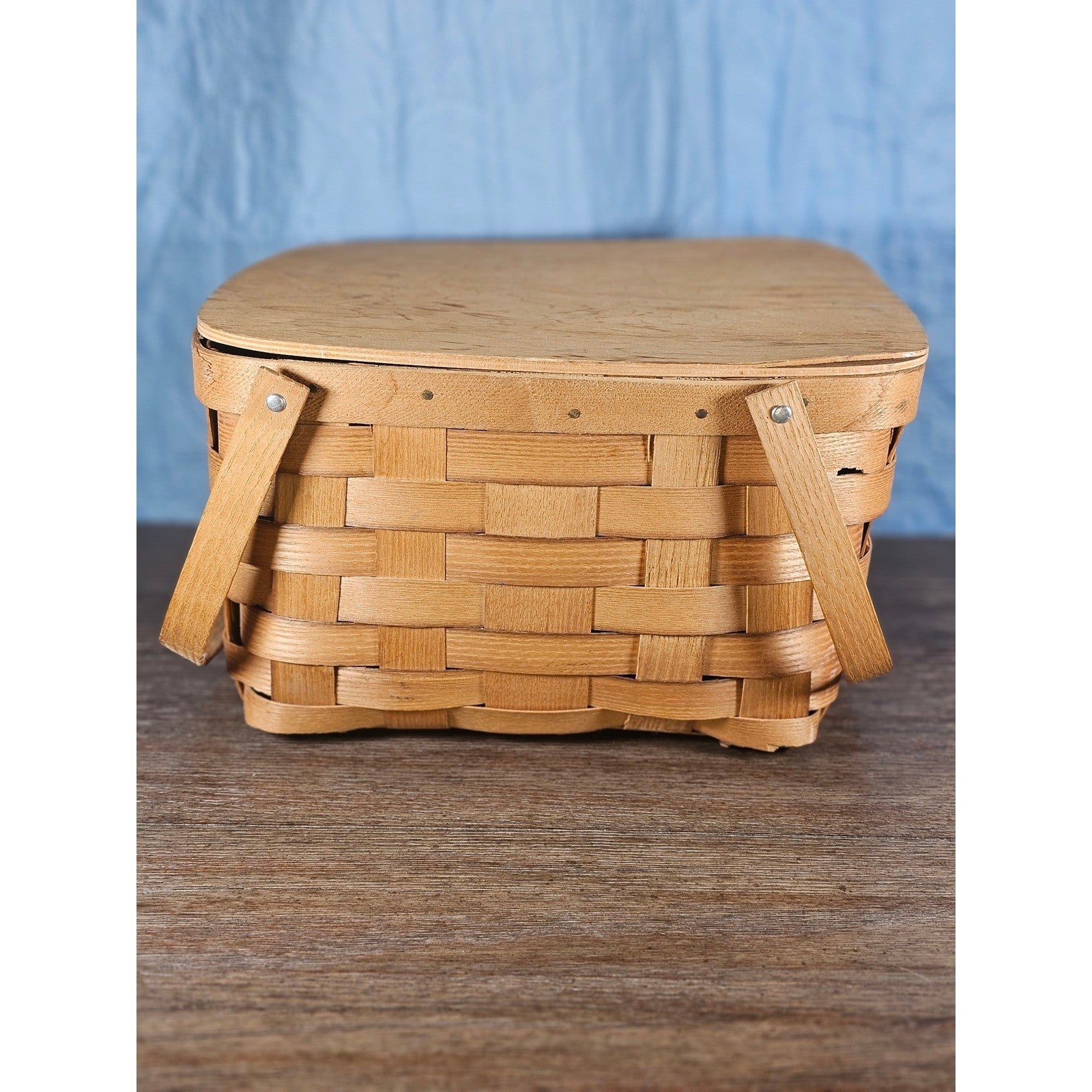 Vintage Basketville Wooden Picnic Basket with Lid & Handle 12.5x13x8
