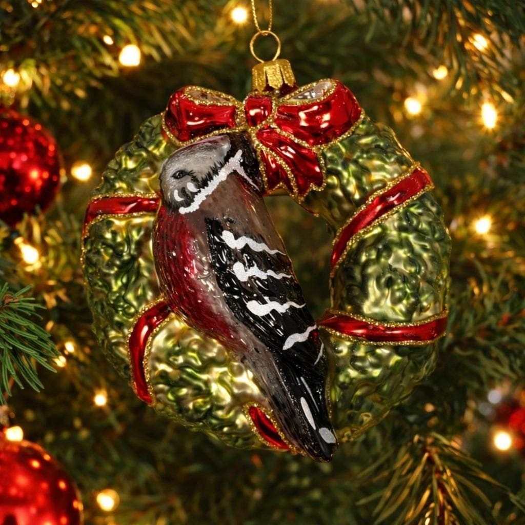 Vintage Hand Blown Glass Bird Wreath Christmas Ornament
